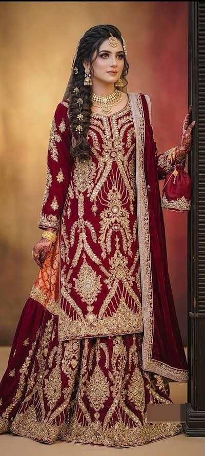 Luxury maroon bridal lehanga | Wedding dress | Designer bridal Wear