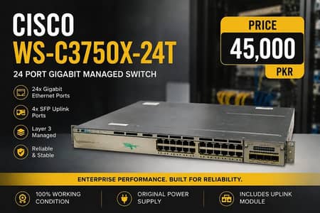 Cisco WS-C3750X-24T 24-Port Gigabit Managed Switch | 4x SFP | Dual PSU