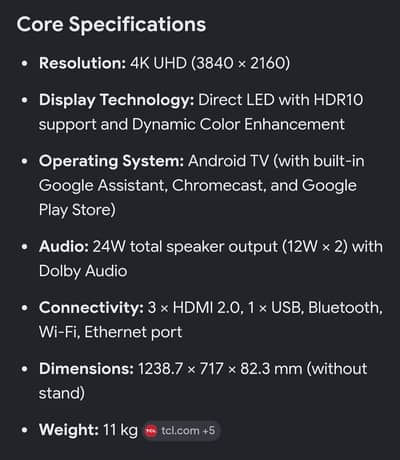 TCL 55 Inch android led, excellent condition