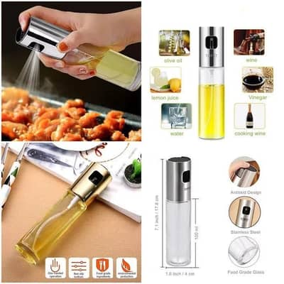 Oil spray bottle stainless steel clear glass