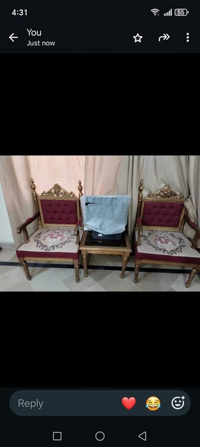 golden polish royal arm chair  with centre table