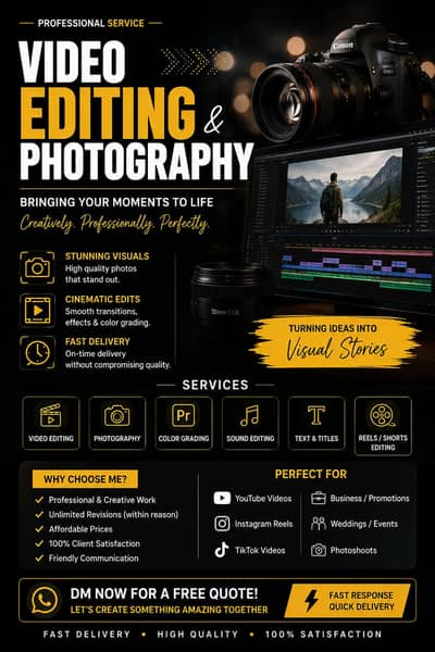 Video Editing and Photography available .