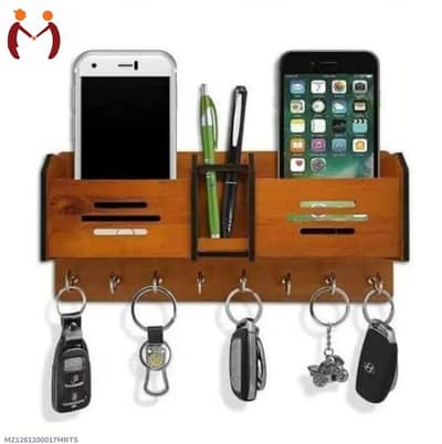 4 in 1 Wooden Wall Organizer - Mobile + Keys Holder