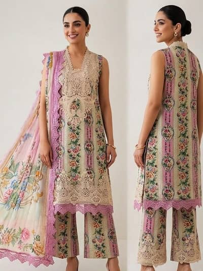 Brand New Maria B. Embroidered Floral 3-Piece Lawn Dress