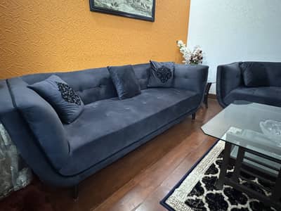 Sofa set navy blue color with cushions 3-2-1