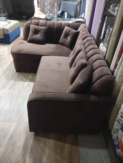 Premium Velvet 5-Seater L-Shape Sofa Set + 5 Cushions
