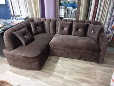 Premium Velvet 5-Seater L-Shape Sofa Set + 5 Cushions