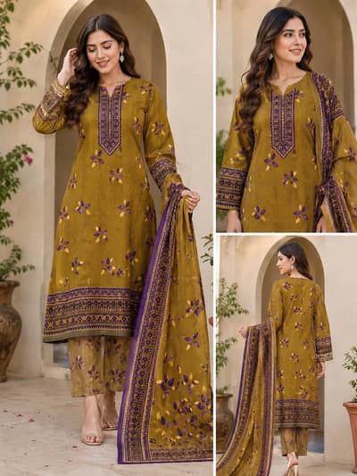 Multicolor Lawn 3 piece suit unstitched sale for Girls