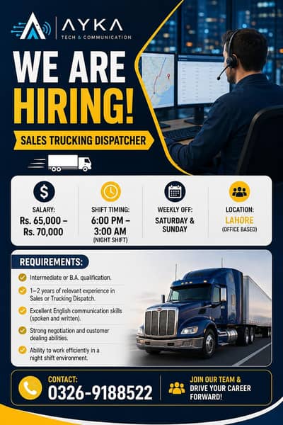 Hiring Sales Truck dispatcher for USA