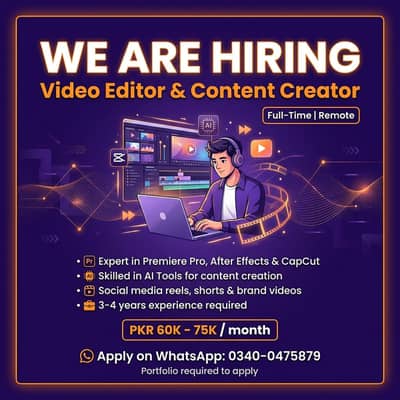 Hiring Graphics Designer Cum Video Editor — 75K/Month