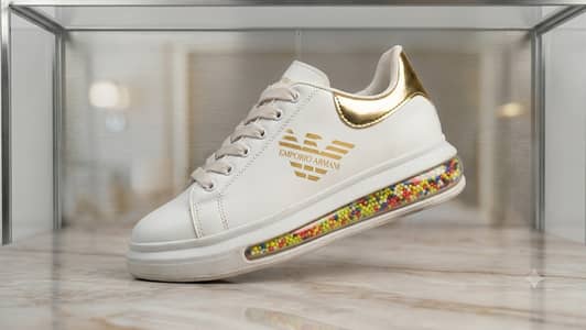 Trendy White & Gold Casual Sneakers Size 44 (Price Negotiable)