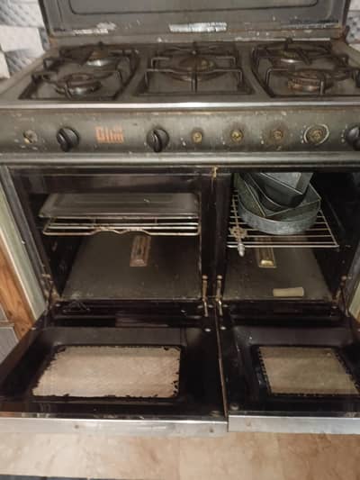 cooking range with  five burners and  oven