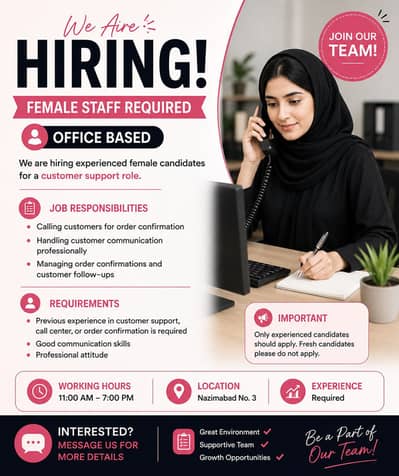 Female Customer Support Representative – Office Based