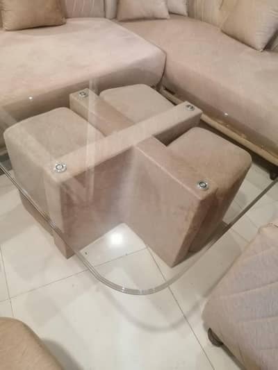 Elegant Glass Centre Table with 4 Matching Stools