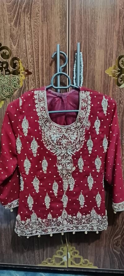 Heavy Bridal Maxi Dress Maroon - 3pc with Dupatta & Potli