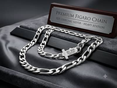 Pure Italian Chandi (925) Silver Figaro chain for sale Exellent Cond