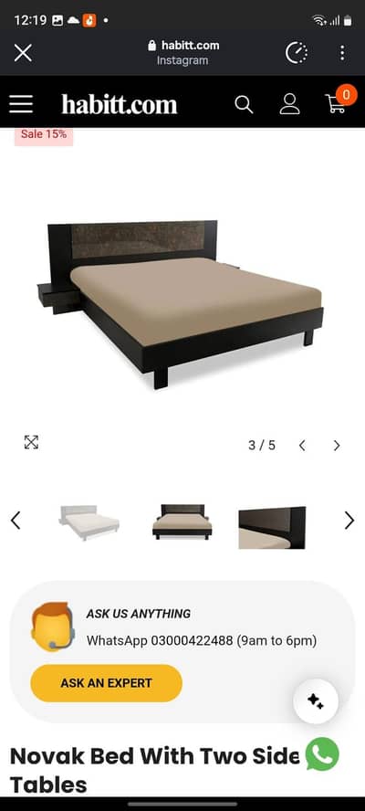 Novak Bed with Two side tables