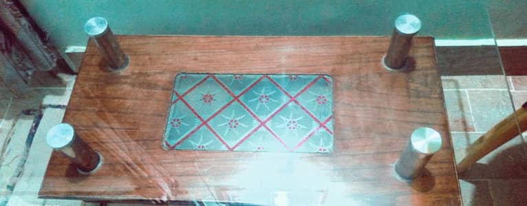 Wooden Center Table with Glass Top – Good Condition