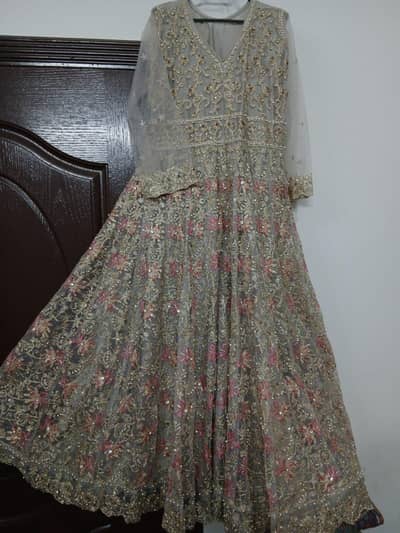 Heavily Embellished Grey & Pink Maxi with Dupatta