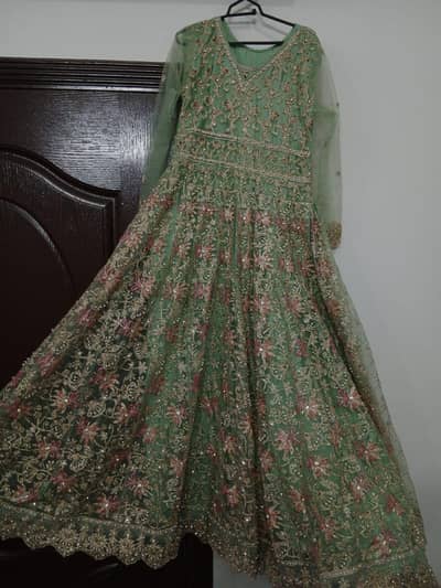 Heavily Embellished Sage Green & Pink Maxi with Dupatta