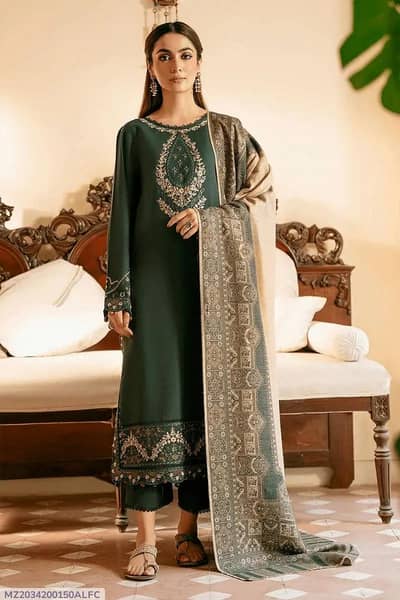 3 Pcs Woman Unstitched Embroidered Suit