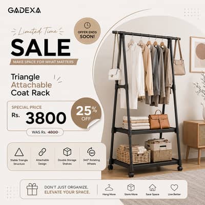 Triangle Attachable Coat Rack Wall Mounted Clothes Hanger New
