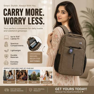 Laptop Bag |Premium Travel Backpack| Waterproof School & Office Bag