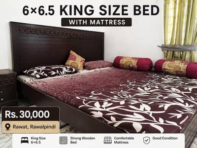 6×6.5 King Size Wooden Bed + 10 Inch Spring Mattress
