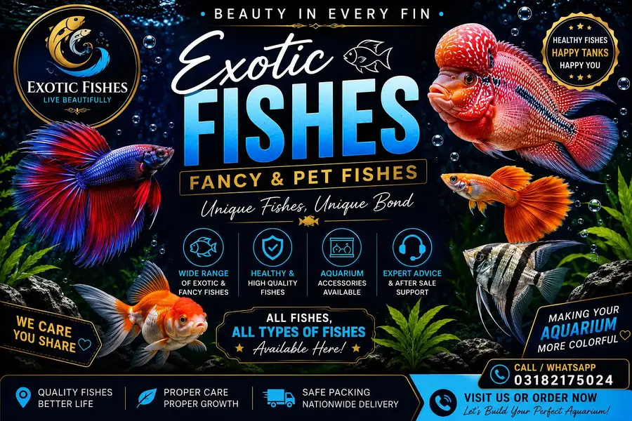 All types of fish available like molly, guppy, gold fish, betta