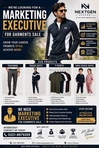 We're Looking For A Marketing Executive For garments sale