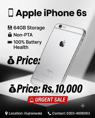 Apple iPhone 6s 64GB Non PTA | 100% Battery Health | Urgent Sale