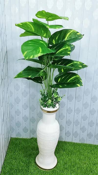 Artificial Decorative Plant with Elegant White Ceramic Vase 
