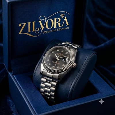 Zilvora Datejust-Style Steel Watch – Black Dial, Jubilee Bracelet