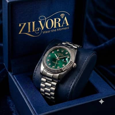 Zilvora Datejust-Style Steel Watch – Green Dial, Jubilee Bracelet
