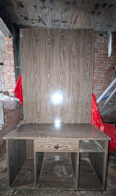 Wooden table for storage and iron, tv also can be fixed on it'.