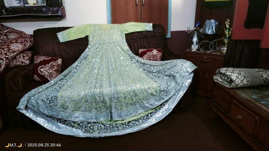 Designer pista green heavy embroidered maxi- Gown party & bride ware