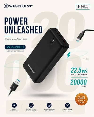 Mega Power Bank WP-2000 West Point 20000mAh With 1 Year Warranty