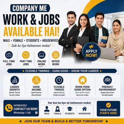 line work jobs available for -male female ( Lahore)