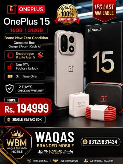 OnePlus 15 12GB 256GB non pta non active complete box snapdragon 8  El