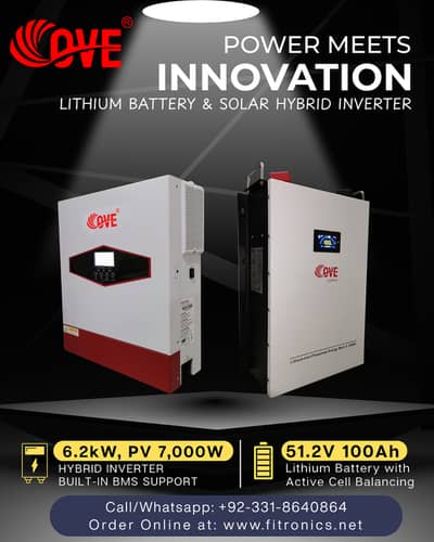 OVE Lithium LiFePO4 Battery and Solar Hybrid Inverter