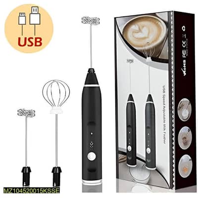  USB Rechargeable Stainless Steel Coffee Beater – Black