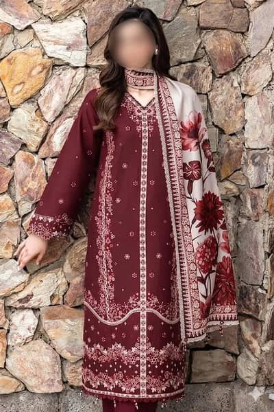 3 Pcs Women's Unstitched Embroidered Suit