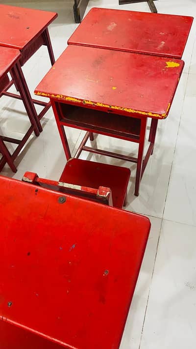 Red single tables with drawer &chairs