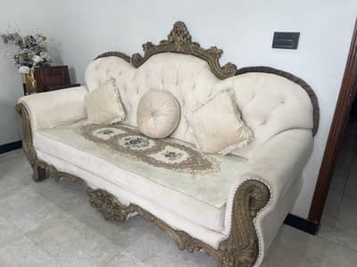 7 seater sofa set with 4 cushion stools and wooden table