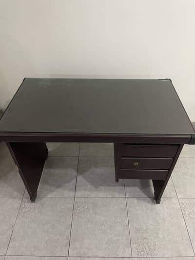 Wooden Office Table with Glass Top – 3 Drawer Desk