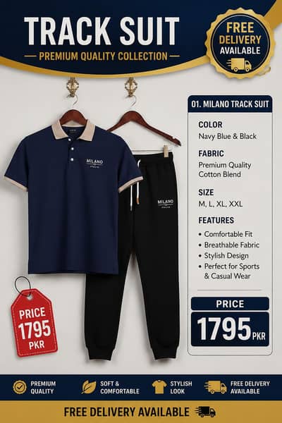 Track Suit Navy Blue & Black / Track Suit Stylish & Modern Design