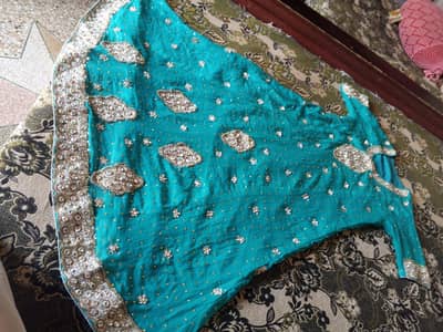 Heavy Work Ferozi Maxi Dress with Dupatta - Size Medium