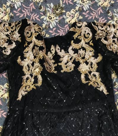 Black long 3 Pc Heavy Embroidered Net Maxi