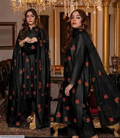 3 PCs stitched woman silk embroided suit
