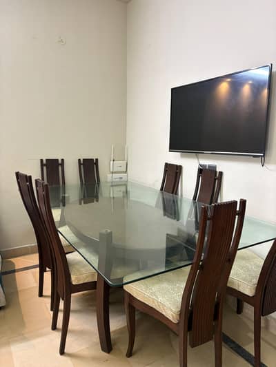 dining table with 8 chairs solid wood with tempered glass top